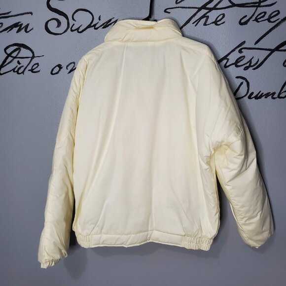 Vintage Men's Ivory Puffer Bomber Jacket with Hood from Grizzly, Streetwear, L - Picture 5 of 11